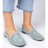 Gemre Green women's eco-suede ballet flats with embroidery Ronna | shoptok.hr