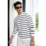 Dewberry 99741 Crew Neck Striped Casual Knitwear Sweater-EKRU | shoptok.hr