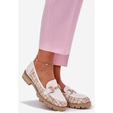 Laura Messi Ladies Leather Moccasins With Golden Detail Light Beige 2938 | Shoptok.si