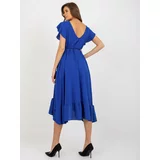 Fashion Hunters Cobalt blue midi dress with ruffles and short sleeves
