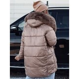 DStreet Kurtka damska zimowa FROSTYFIT pikowana z kapturem ciemnobeżowa | shoptok.hr