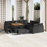 vidaXL Set Vrtne Sofe od 13 Dijelova s Jastucima Crna Poli Ratan Akacija, 2-Sjedalna Vrtna Sofa s Jastucima Crna Poli Ratan, 3 Dijelni Vrtni Set za Jelo s Jastucima Crna Poli Ratan Akacija | shoptok.hr