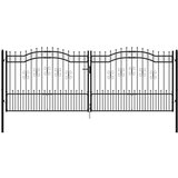 vidaXL Vrata za ograjo s suličastim vrhom črna 406x198 cm prašno jeklo | Shoptok.si