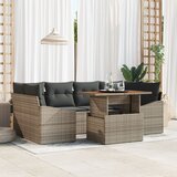 vidaXL 7-delna vrtna jedilna garnitura z blazinami Siva Poli ratan Akacija, (22092027) | Shoptok.si