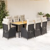  9-dijelni vrtni blagovaonski set s jastucima crni od poliratana Crna Dužina stola 190 cm | Shoptok.si