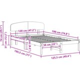  Krevetni okvir s uzglavom Ulaštena smeđa 120x190 cm Masivna borovina | shoptok.hr