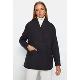 Trendyol Anthracite Oversize Wide Cut Shawl Collar Stamped Coat