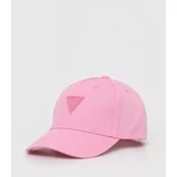 Guess Otroška bombažna bejzbolska kapa roza barva