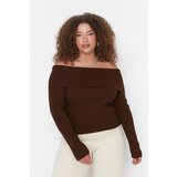 Trendyol Curve Brown Carmen Collar Knitwear Sweater Cene
