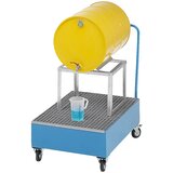 eurokraft basic Pomična prestrezna kadica iz jeklene pločevine, DxŠ 1200 x 800 mm, 1 x 200-l ležeči sod, modre barve RAL 5012 | Shoptok.si