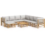 Maison Chic Seti vrtnega pohištva - Vrtna garnitura - Vrtni pohištvo set 9-delna svetlo sive blazine bambus, (21808378) | Shoptok.si