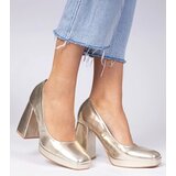 D/CEO marka niezdefiniowana Gold square-toe pumps on a massive heel Irenois | ePonuda.com