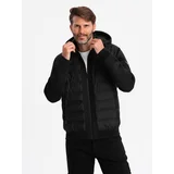 Ombre Men's quilted bomber jacket with high collar - black