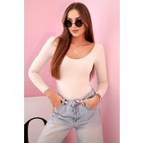 Kesi Włoski Women's bodysuit blouse with long sleeves and a deep neckline beige | shoptok.hr
