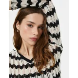 Koton Openwork Crop Sweater V-Neck Long Sleeve