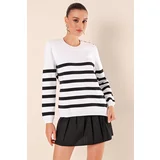 Bigdart 15820 Button Detailed Striped Sweater - C. Black