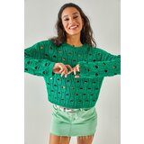Olalook Women's Grass Green Large Hole Knitwear Sweater Cene