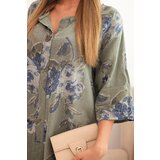 Kesi Włoski Women's cotton dress with floral pattern and 3/4 sleeves khaki | Shoptok.si