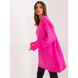 Fashion Hunters Fluo pink knitted dress with a round neckline RUE PARIS