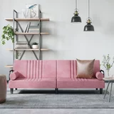  Kauč na razvlačenje s naslonima za ruke ružičasti baršunasti