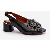 Laura Messi Leather Sandals On Triangle Heel 2595 Brown Cene