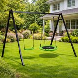  Dječje igralište s ljuljačkom i rodinim gnijezdom 2u1 260x173 cm - crno/zelena | Shoptok.si