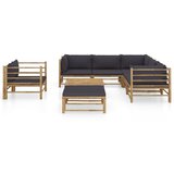 The Living Store Vrtna sedežna garnitura s temno sivimi blazinami 8-delna bambus - Vrtna Počivalna Garnitura, (21421510) | Shoptok.si