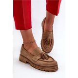 Zazoo 3469 Suede Women's Loafers With Fringes Beige | Shoptok.si