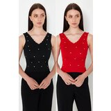 Trendyol Black-Red Stone Embroidered Double Pack Knitwear Blouse cene