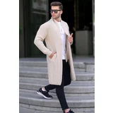 Madmext Stone Color Stand Up Collar Pocket Long Knitwear Cardigan 6816
