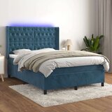  Box spring postelja z vzmetnico LED temno modra 140x200cm žamet, (20899570) Cene