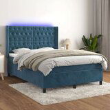  Krevet box spring s madracem LED tamnoplavi 140x200 cm baršun Cijene