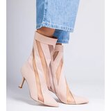 Gemre Beige satin ankle boots with mesh on stiletto heel Ewelines | ePonuda.com