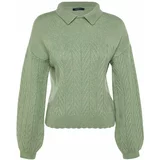 Trendyol Mint Wide Fit Soft Textured Braids Knitwear Sweater