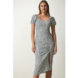  Women's Navy Blue Bone Gathered Saran Summer Knitted Dress | Shoptok.si