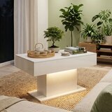  LED stolić za kavu s prostorom za pohranu visoki sjaj moderan 2 ladice i daljinski upravljač bijeli | shoptok.hr