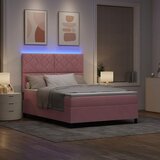  LED Box Spring Krevet Ružičasta 140 x 200 cm Baršun | shoptok.hr