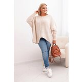 Kesi Włoski Women's Plus Size sweater with acrylic in a loose fit and 3/4 sleeves beige Cijene