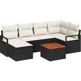 vidaXL 7-dijelni set za vrtne sofe s jastučićima crni Poli Ratan Akacija, 2-sjedna vrtna sofa s jastučićima crni Poli Ratan Cijene