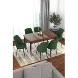 Hanah home trpezarijski set Via, sto na razvlačenje i 6 stolica, ploča u dekoru drveta Baroque, kaki zelena tkanina Jerry | Eponuda.com