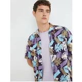 Koton Summer Shirt with a Floral Print Classic Collar Short Sleeved