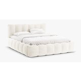 Micadoni Home Kremno bela oblazinjena zakonska postelja s prostorom za shranjevanje z letvenim dnom 200x200 cm Lupine – Cene