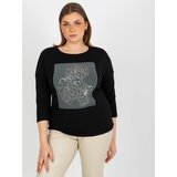 Fashion Hunters Black casual blouse with a round neckline of a larger size Cene