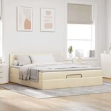 vidaXL Otomanski posteljni okvir z vzmetnico krem 180x200cm blago | Shoptok.si