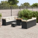 vidaXL 11-delni set vrtne sofa z blazinami, črna, poli ratan, akacija | Shoptok.si