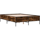 vidaXL Posteljni okvir dimljeni hrast 140x190 cm inž. les in kovina, (21128864) | Shoptok.si