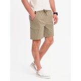 Ombre Men's loose-fit shorts with cargo pockets - light olive Cene