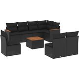 Maison Chic Seti vrtnega pohištva - Vrtna garnitura - Vrtni pohištvo set 9-delna z blazinami črn poli ratan, (21797033) | Shoptok.si