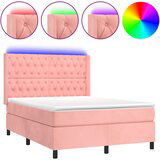 vidaXL Box spring postelja z vzmetnico LED roza 80x200 cm žamet, (20895908) Cene
