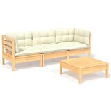 Maison Chic Seti vrtnega pohištva - Vrtna garnitura - Vrtni pohištvo set 4-delna s krem blazinami borovina, (21811247) | Shoptok.si